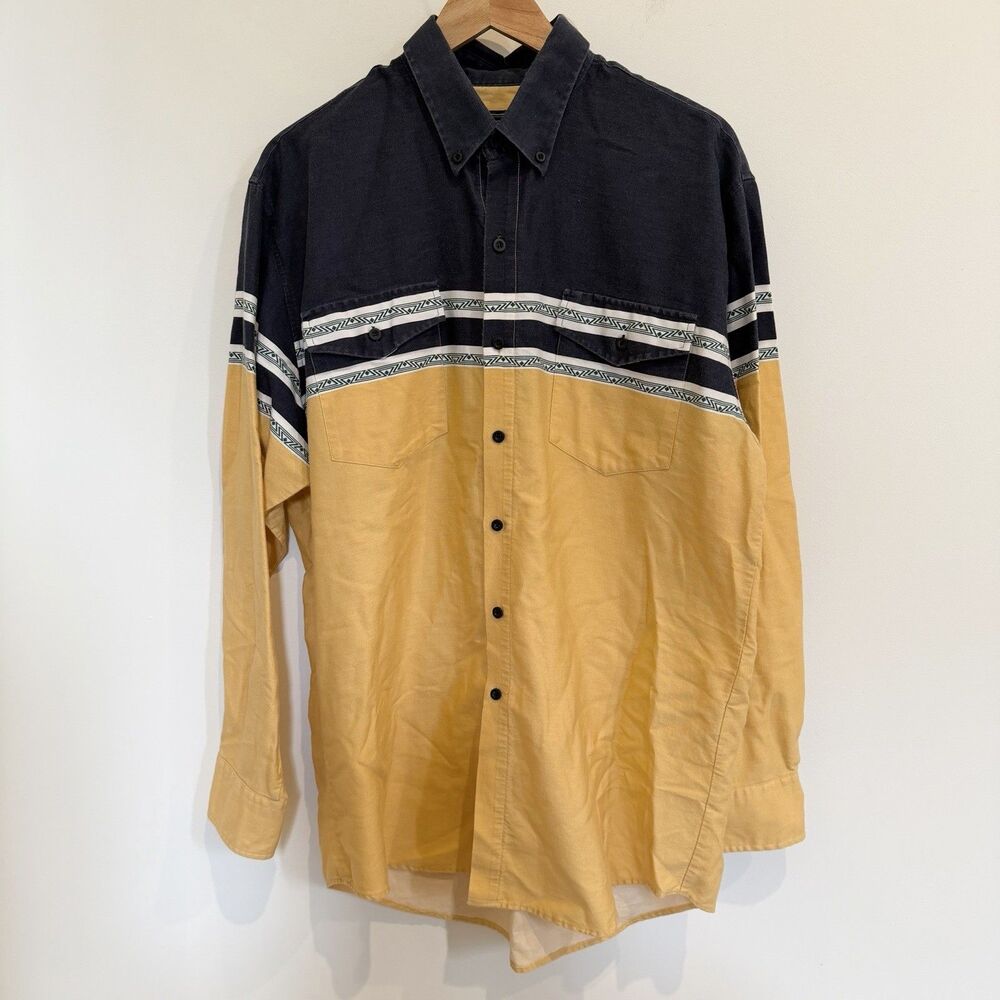 Roper Western Shirt Men’s XL Yellow Blue Aztec Southwestern Cowboy Button Down